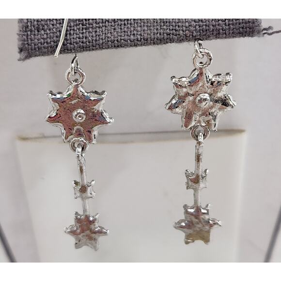 Silver Pink White Rhinestones Flower Design Tiered Dangle Hook Earrings 2.5" - Picture 2 of 3